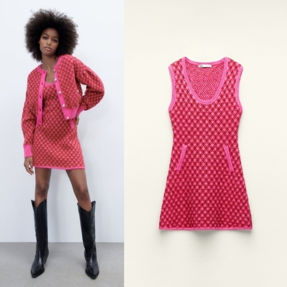 Zara | Knit sleeveless dress in Pink Check